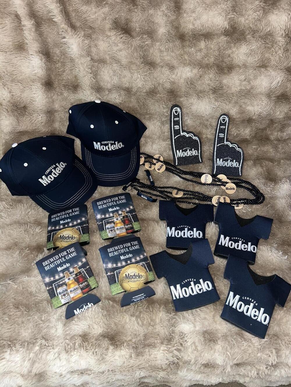 Modelo Soccer Fan Bundle Hats Coozies Bottle Openers Beads Foam Fingers Lot